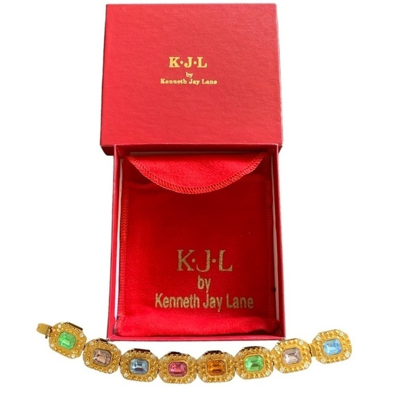 KJL Kenneth Jay Lane Multi Color Cut Glass Crystal Bracelet - Picture 1 of 9